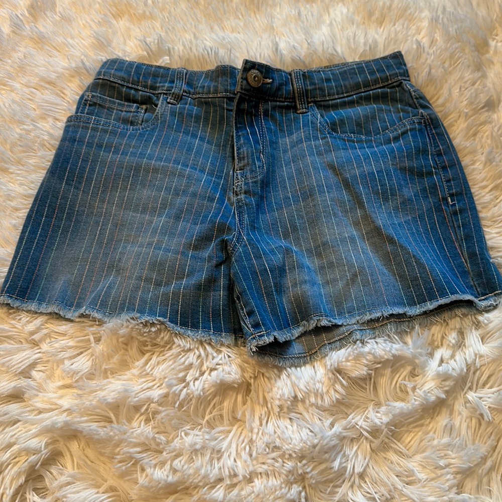 Girls striped denim shorts